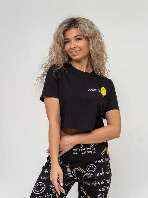 Женский костюм из 100% хлопка, состоит из укороченной футболки и брюк. 03