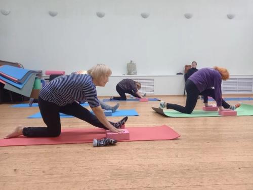 В группе фитнес 55+ провели тренировку по направлению фитнес - йога с использованием блоков. 03