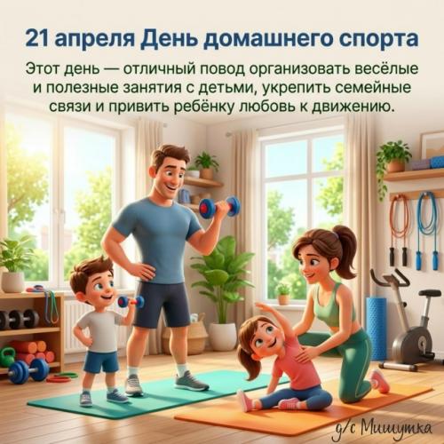 Знаете ли вы, что 21 апреля отмечается день домашнего спорта? 

