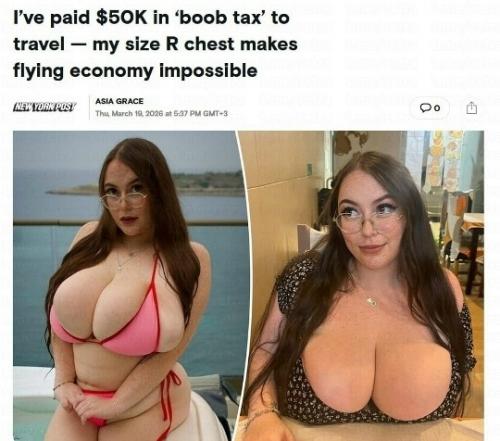 Девушка с пятнадцатым размером груди вынуждена переплачивать за перелёты - сама она называет это Налогом на Грудь. 01