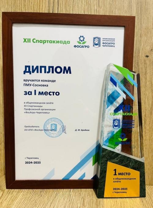 Команда пму - Сосновка заняла первое место в общекоманжном зачёте XII спартакиаде профсоюзной организации Фосагро - Череповец. 01