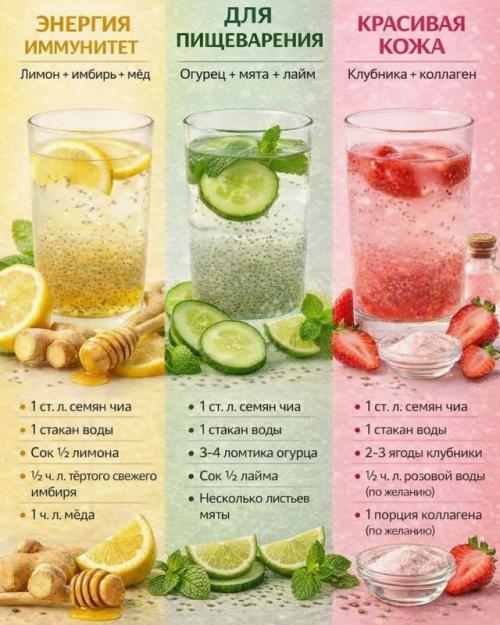 3 освежающих напитка с чиа.
