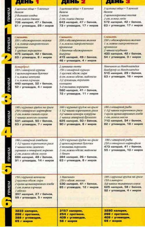 Примеры программ питания для начинающих или любителей. 01