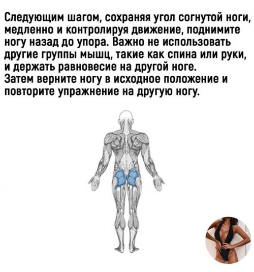 Упражнение Махи Назад Согнутой Ногой - это упражнение для мышц ягодиц и задней части бедра. 02