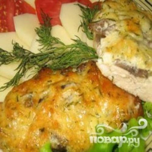 Курица с грибами и сыром. Куриное филе с грибами под сыром