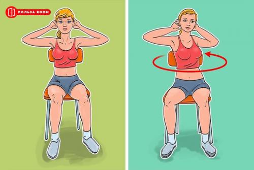 Упражнения для живота с картинками. 7 Упражнения для плоского живота, которые можно делать, сидя на стуле.