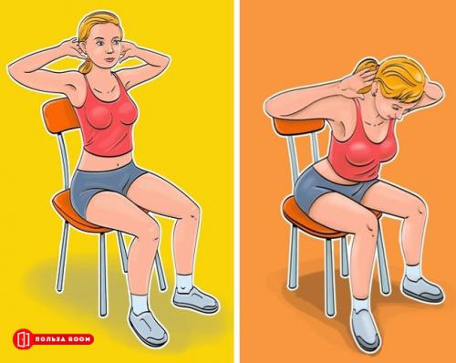 Упражнения для живота с картинками. 7 Упражнения для плоского живота, которые можно делать, сидя на стуле.